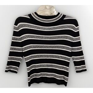 The Slope 3/4 Sleeve Black Striped Cropped Pullover Sweater Women's Size Large‎
